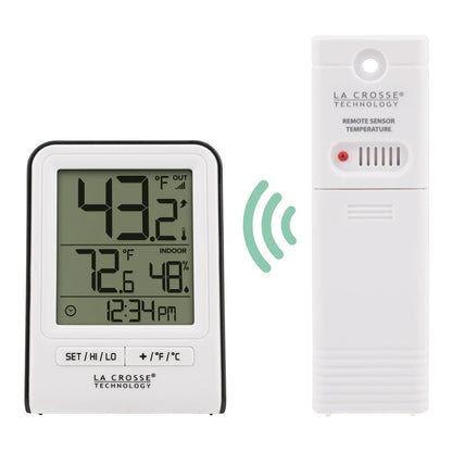 Wireless Indoor/Outdoor Temperature Monitor with Hi/Low Records, Humidity, 12/24 Hour Time - 330 Feet Transmission Range