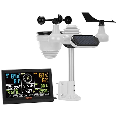 VEVOR Wireless Weather Station 7-in-1, Weather Stations Wireless Indoor Outdoor 7.5''Color Display for Weather Forecast, Temperature, Humidity, UV, Air Pressure, Wind Speed, Alarm - NO WiFi