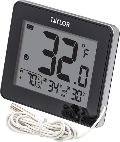 Taylor Wired Digital Indoor/Outdoor Thermometer – LED Display with Wired Probe Sensor for Home, Office & Greenhouse, White