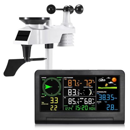 Gevanti 9-in-1 wireless weather station with sensor & LCD display, weather station with rain gauge and wind speed/direction, moon phase, forcast, temperature, pressure, humidity and alarm