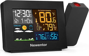 Newentor Atomic Projection Alarm Clock with Weather Station, WWVB Function, Wireless Indoor/Outdoor Thermometer, Temperature & Humidity Monitor, and Weather Forecast for Bedrooms