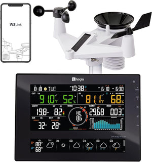 Logia 7-in-1 Wi-Fi Wireless Weather Station with 10-Day / 24 Hour Forecast, Solar & Large 8" Color Display | Measures Wind Speed/Direction, Rainfall, UV Index, Light Intensity, Temperature & Humidity