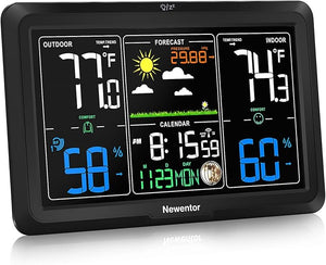 Newentor Weather Station Indoor Outdoor Thermometer Wireless, 7.5" Home Weather Stations with Atomic Clock, Temperature Humidity Gauge, Weather Forecast and Barometer, Black