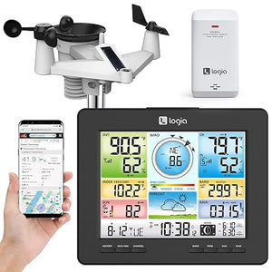 Logia 18-in-1 Wi-Fi Weather Station with 7-in-1 Solar Sensor Array, Temperature Humidity Wind Speed/Direction Rain UV & More, Wireless Color Console w/Forecast Data, Alarm, Alerts