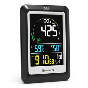 CO2 Monitor with Voice Alert - Newentor Indoor Air Quality Meter, CO2 Detector, Large Display, Temperature & Humidity Sensor with Alarm Clock