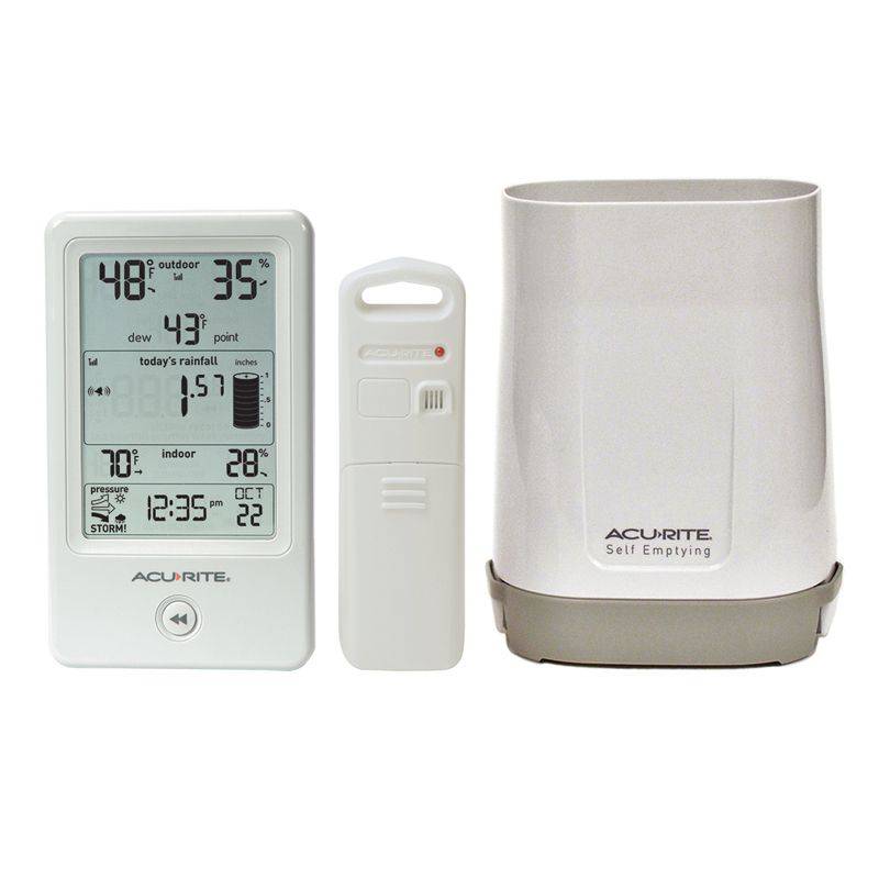 Acurite Digital Rain Gauge with Indoor/Outdoor Temperature and Storm Alert